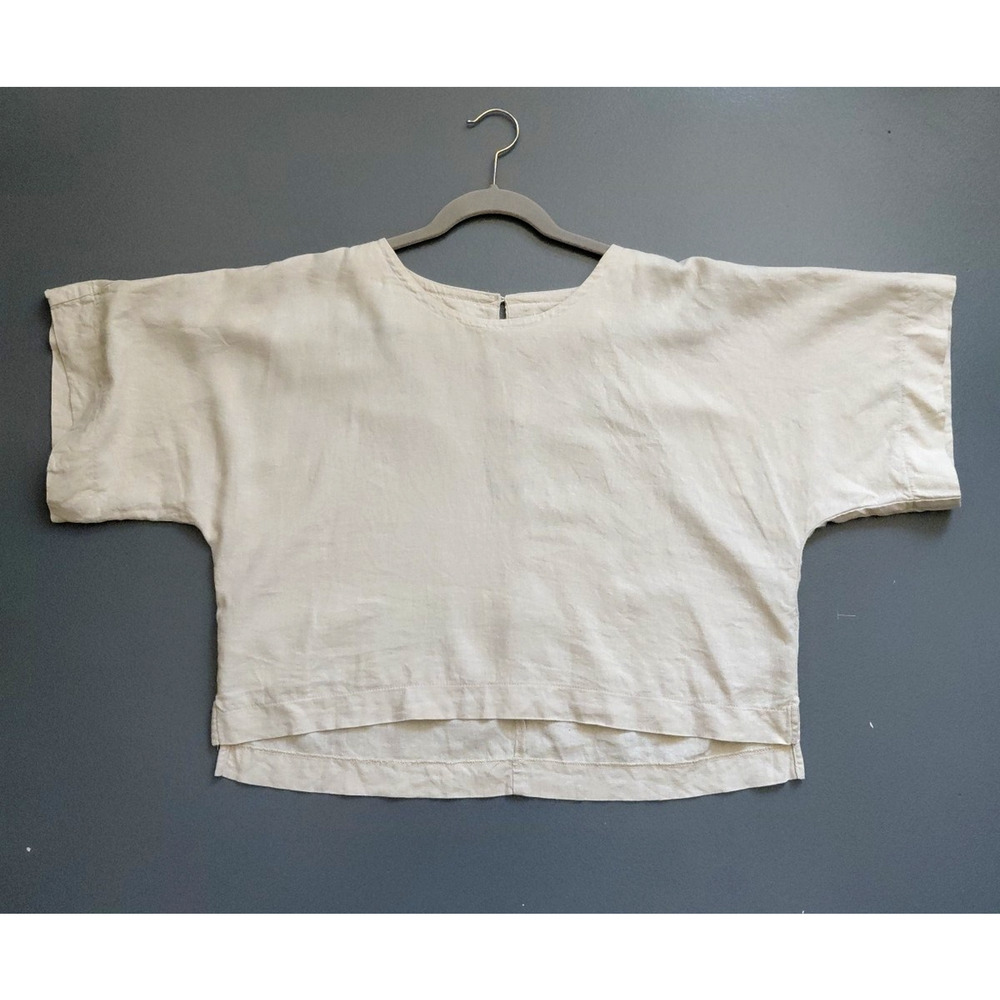 DKNY Women's Linen Blend Kimono Sleeve Boxy Oversize Round Neck Top Large